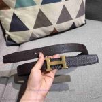 AAA Fake Hermes Reversible Leather Belt For Lady - Gold H Buckle